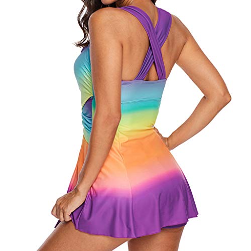 Duseedik Women's Halter Plus Size Swimwear National Print Tankini Swimjupmsuit Plus Size Swimsuit Beachwear Padded (4XL, Purple 2) - Thumbnail 2