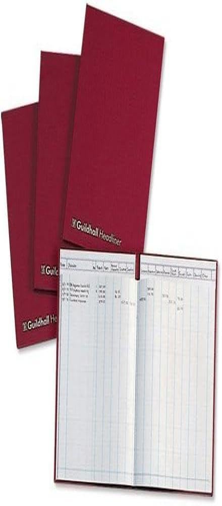 Exacompta - Ref 58/27Z - Guildhall - Headliner Account Book, 298 x 305mm, 27 Cash Column, 80 Pages, Case bound Hardback Burgundy Vinyl Cover, Traditionally Sewn
