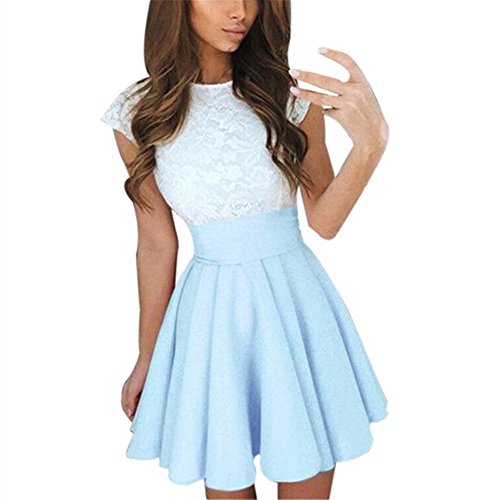 image for KMG Kimloog Womens Lace Party Cocktail Mini Dress Summer Short Sleeve 