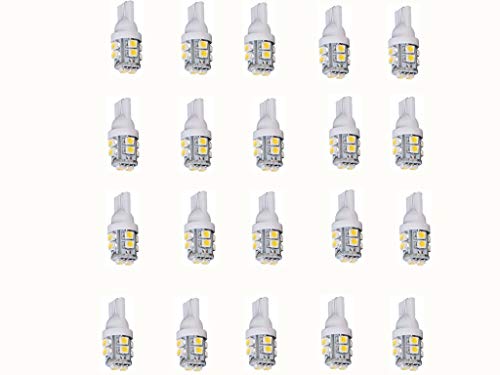 JKLcom T10 LED Light Bulbs 20 Pack W5W 921 16 T10 Wedge 10-SMD LED Light Bulbs T10 Wedge 3528-10 SMD LED Light Bulbs 12V Car Light for Map Dome Lamp Trunk Dashboard Parking Lights
