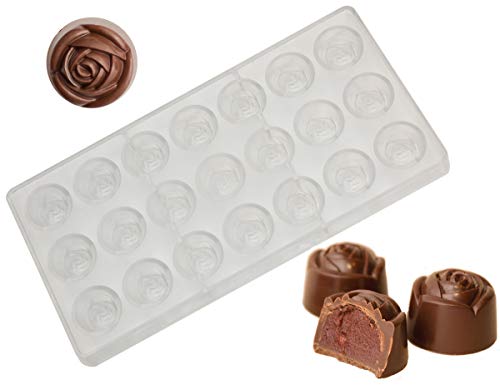 Polycarbonate Chocolate Mold by NuEmporia for Pralines, Truffles, Sweets, Candies, Bonbons. Rose Shape. Food Safe, BPA-Free Polycarbonate Plastic.