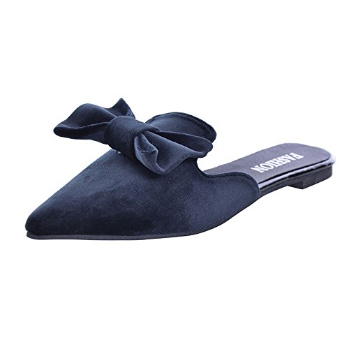 Crushed velvet cute bowtie mules for woman fashion pointed toe fl…