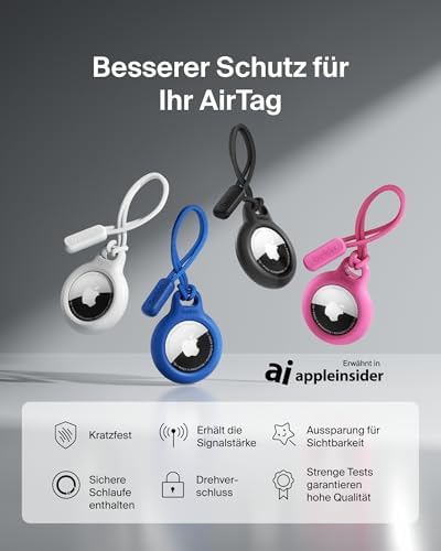 AirTag Hülle mit Schlaufe (Secure Holder Schutzhülle für Air Tag, Accessoire mit Kratzschutz) – Weiß, Etikett nicht enthalten