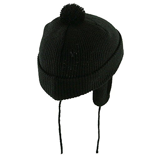 Toddler Beanie Hat with Ear Flaps - Black W20S11C