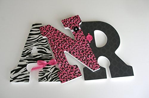 Hot Pink Leopard and Zebra Custom Wooden Letters, Baby Girl Nursery Decor, Large 9 Inch Bedroom Decorations, Wood Name Art for Walls