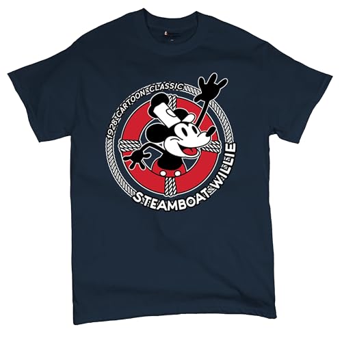 Steamboat Willie Life Preserver T-Shirt Funny Classic Cartoon Beach Vibe Mouse in a Lifebuoy Silly Retro Men's Tee Navy Blue XX-Large at Amazon