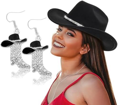 Amazon.com: Rhinestone Cowboy Hat and Earring Set with  display picture 2