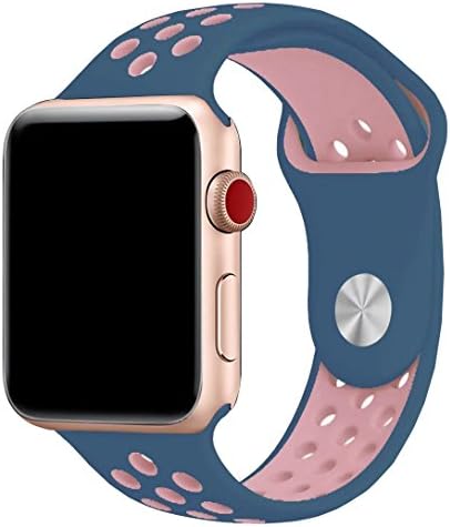 Silicone Replacement for Apple watch band,Fantete Soft Breathable Wrist Strap for Apple Watch Series 2,Series 1,Sport,Edition,42mm,S/M(Midnight Blue/Light Pink)