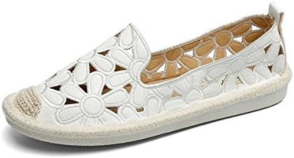 York Zhu Women's Loafers, Embroidery Hollow Out Fisherman Female Slip On Shoes