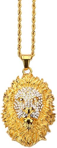 AlwaysBling Hip Hop Fashion Steel Crystals Lion Pendent Necklace