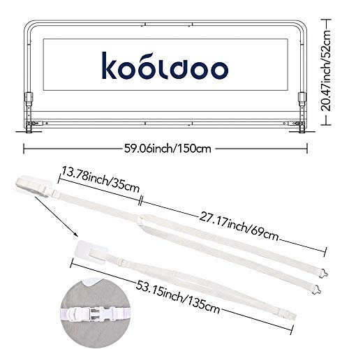 KOOLDOO 59 inch Bed Rails for Toddlers Baby Bed Rail Guard Extra Long Safety Bedrail with Storage Pocket for Kids Twin, Double, Queen & King Size (Gray)
