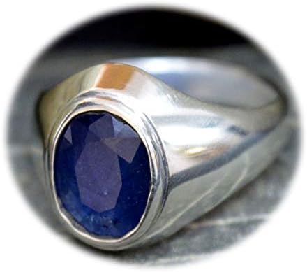 55CaratNatural Blue Sapphire Silver Ring for Men 6 Carat Oval Astrological Size 5,6,7,8,9,10,11,12,13