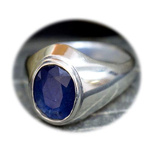 55CaratNatural Blue Sapphire Silver Ring for Men 6 Carat Oval Astrological Size 5,6,7,8,9,10,11,12,13