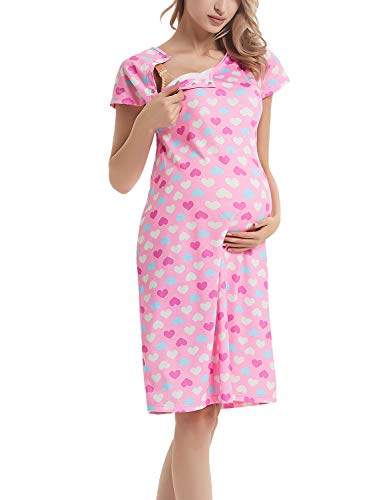 GINKANA Maternity Labor Delivery Gown Hospital Nightgown Nursing Nightdress with Matching Pillowcase