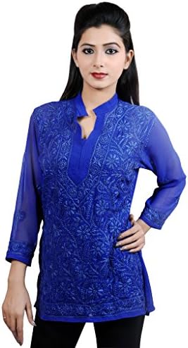 See Through Hand Embroided Georgette Chikan Kurti/Tunic/Top for Woman
