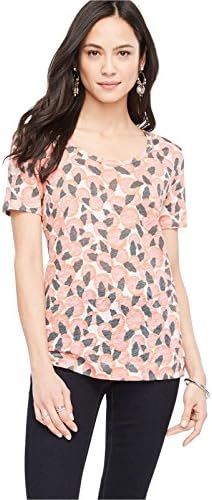 Ann Taylor - Women's - Orange Blossom Floral Print Linen Knit Top Tee (Large)