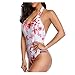 Women Halter Neck One Piece Bikini – Ladies Beach Leaf Print Padded Monokini Swimsuit – Summer Backless Beachwearthumb 3