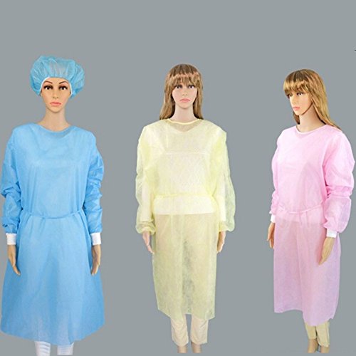 Zeroyoyo Disposable Laboratory Isolation Cover Medical Surgical Isolation Gown with Elastic Wrists Yellow,blue,white