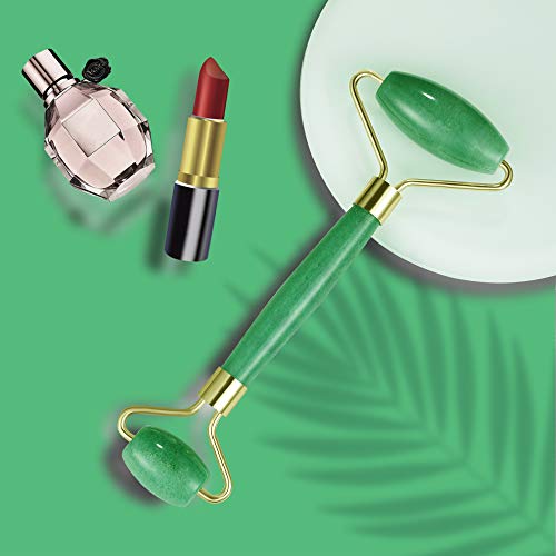 Jade Roller Rose Quartz Roller for Face - Natural Jade Facial Face Roller Massager Face Gemstone Healing Toning Skincare Tool for Anti Aging Wrinkle Removal Slim Face(Green Color)