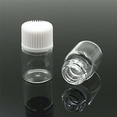 24pcs (5/8 Dram) 2 Ml Small Transparent Mini Glass Essential Oil Bottle with Orifice Reducer and Cap (White)