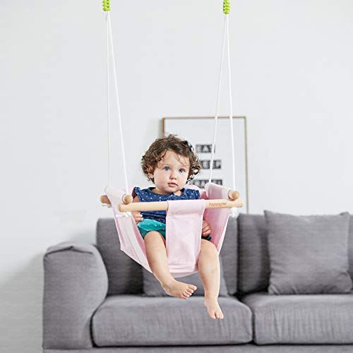 HAPPY PIE PLAY&ADVENTURE Secure Canvas Hanging Swing Seat Indoor Outdoor Hammock Toy for Toddler (Pink) - Thumbnail 4