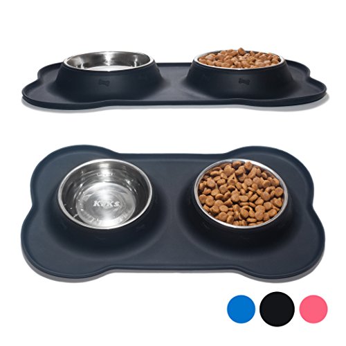 Small Dog Bowls Set of 2 Stainless Steel Bowls with Non-Skid & No Spill Silicone Black Stand for Small Dogs Cats Puppy & Collapsible Travel Pet Bowl