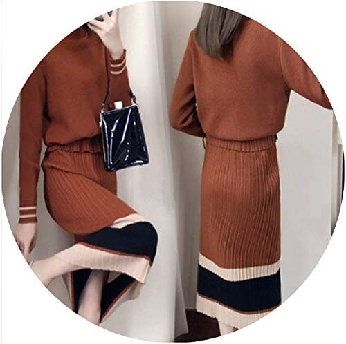 Luxury Runway Winter Two Piece Sets Women Sweaters and Pullovers+Pleated Skirt Suits