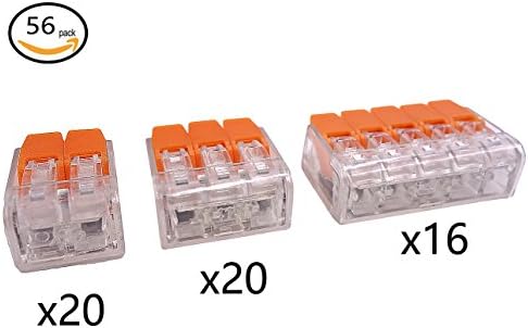 GekBot 56pcs Lever-Nut Assortment Conductor Compact Wire Connectors Pack 222-412 (20pcs) 222-413 (20pcs) 222-415 (16pcs)