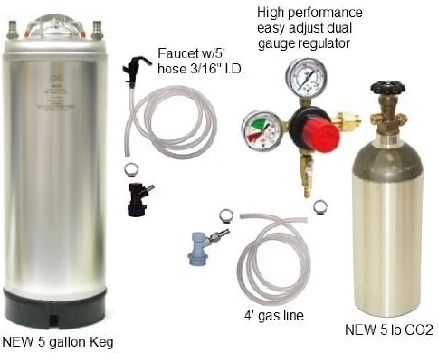 Kegging Kit - New 5 gallon keg, 5lb CO2 Tank, CO2 Regulator &amp; both pigtails by Beverage Elements