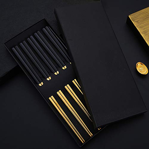 Chopsticks Reusable,Metal Chopsticks 5 Pairs Gift Set,304 Stainless Steel Chopsticks Dishwasher Safe