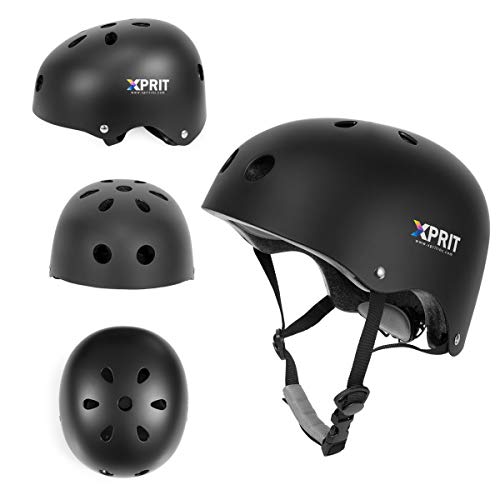 XPRIT Skateboarding, Scooter, Bike, Helmet w/Impact Resistance (Black, Medium)