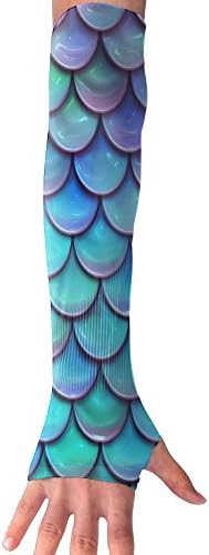 FPD Men's/Women's Cartoon Mermaid Fish Scales Color Sun Protection Arm Long Fingerless Sleeves Compression Sleeve Glove Anti-uv