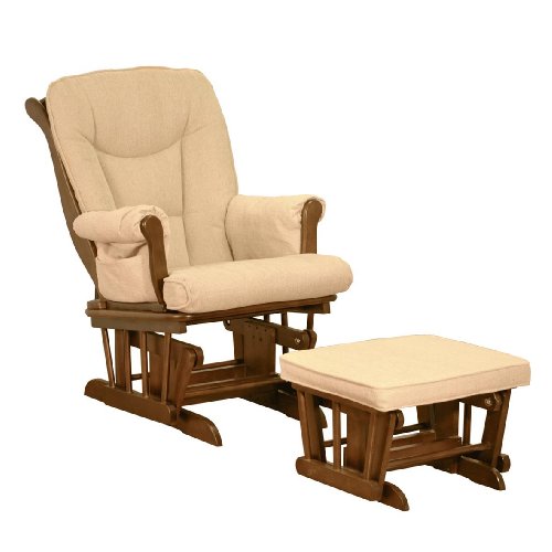 Athena Sleigh Glider Rocker and Ottoman with Beige Cushion (Espresso)