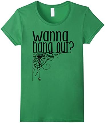Womens WANNA HANG OUT HALLOWEEN SHIRT, Let's Hangout Spider Web Large Grass