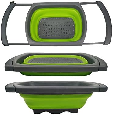 HapWay Silicone Collapsible Colander, Kitchen Food Folding Strainer Drainer Over the Sink with Extendable Handles for Draining fruit, Vegetables, Potatoes, etc (Green)