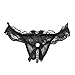 Toraway Underwear, Women Sexy Lace Open Crotch Mesh Pearl Thong Panties (Black)