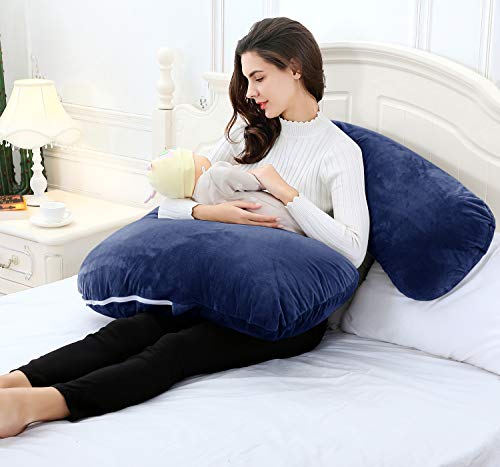 AngQi L Shaped Body Pillow with Navy Velvet Cover, Pregnancy Pillow, Great for Anyone - Thumbnail 4