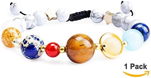 Solar System Bracelet, YISSION The Nine Planets Star Guardian of Universe Stone Beads Bracelets For Women Men (Adjustable Rope 1 Pack)