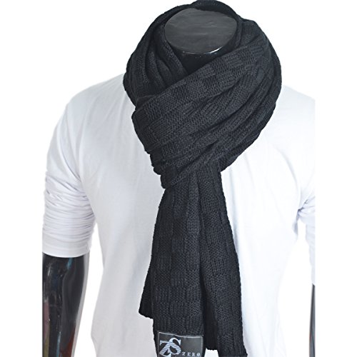 Stylish Unisex Daily Square Pattern Soft Knitted Winter Scarf E5031 (Black)
