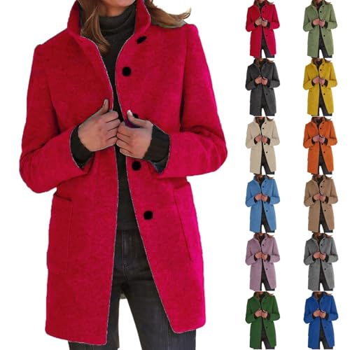 Winter Jackets Warm For Women Trench Coats for Women Long Sleeve Winter Jackets for Women UK Winter Casual Wool Coat Jackets Ladies Casual Loose Jacket Windproof Windbreaker Outwear with Pockets