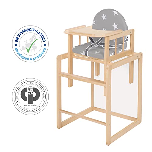 roba Little Stars 7512F190 Combination High Chair with Dining Board Convertible to Table and Chair Natural Wood Seat Padded Film 'Little Stars'