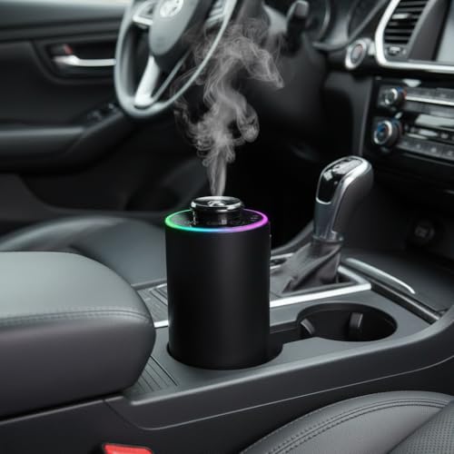 Waterless Essential Oil Diffuser, 7 Colors LED Light, Battery Powered Mini Scent Air Machine, Aromatherapy Mist Diffuser for Home Room Car Office，Black Aluminum Alloy (Black)