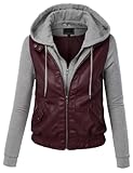 LE3NO Womens Faux Leather Zip Up Moto Biker Jacket With Hoodie