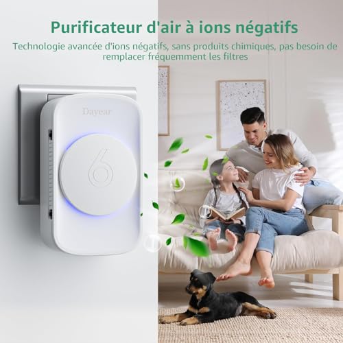 Dayear Air Purifier, No Filter, Negative Ion Purification 3 Pieces | Plug and Play Air Purifier, Air Ionizer for Pet Room, Bedroom, Home, Living Room, 3 LED Lighting Modes, ABS 94V0