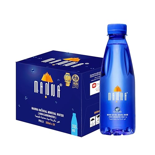 MANNA Natural Volcanic Mineral Water – pH 8.3 Natural Alkaline, Essential Minerals, Small Molecule for Rapid Hydration – 355ml pack of 24