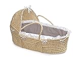 Badger Basket Natural Hooded Moses Basket - Gray/White Bedding