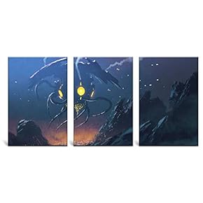 3 Panel Canvas Wall Art - Spaceship Floating in Space - Giclee Print Gallery Wrap Modern Home Art Ready to Hang - 16"x24" x 3 Panels
