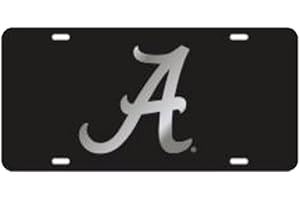 Craftique Alabama Crimson Tide Laser Cut Scripted A Mirrored Car Tag-Black