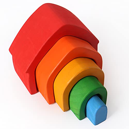 Wooden Rainbow House Stacker 5 Piece Set Montessori Kindergarten Home