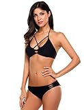 Ekouaer Bikini Set Two Piece Triangle Swimsuits Women Halter Bikinis Solid Color